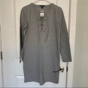 Women’s XS J. Crew Mercantile Heathered Gray Lace Up Knit Shift Dress J6852 NWT